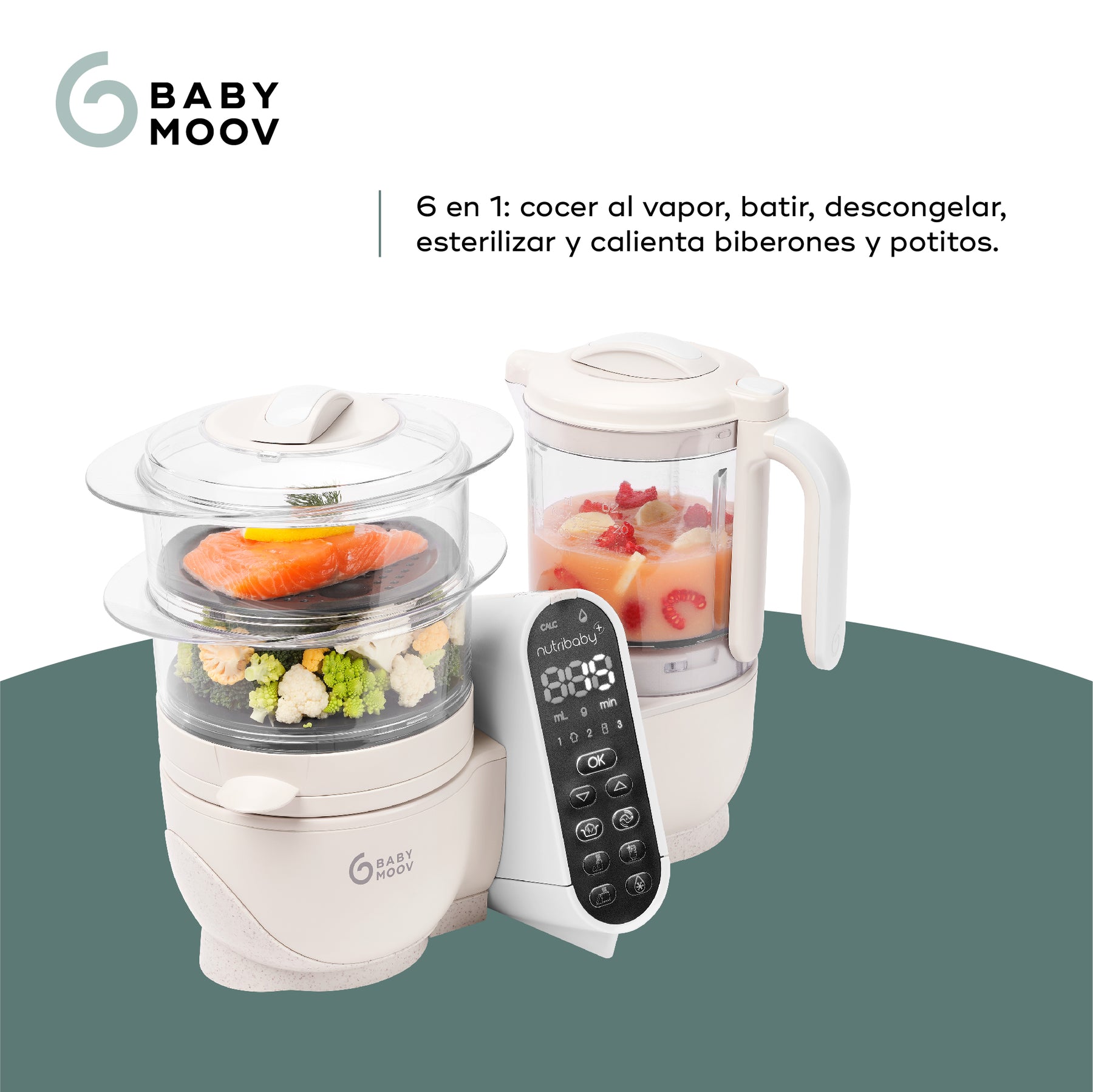 Babymoov Pack Robot de cocina bebé Nutribaby(+) + 15 cantimploras  reutilizables Isy Pouches